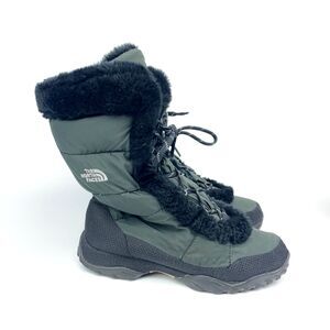 The North Face Womens Size US 7.5 Insulated Waterproof Black Green Winter Boot